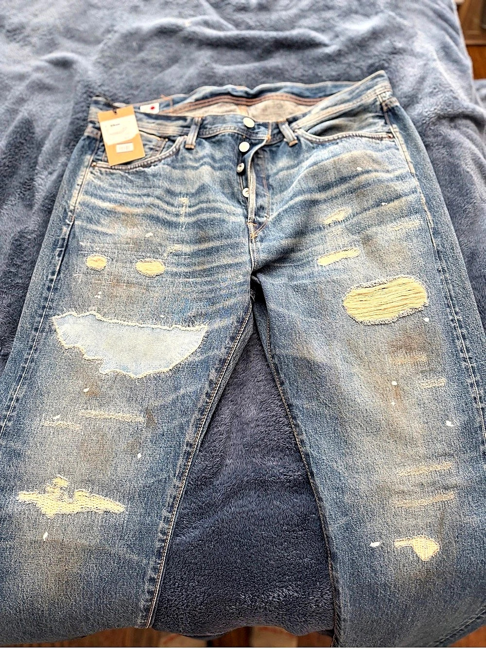 Edwin LOT 403 Straight Leg Distressed Jeans Blue Waist 36